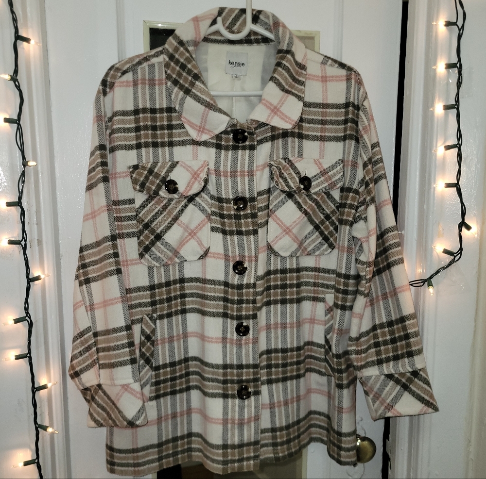 Kensie Barn Plaid Jacket -‎ Cream and Brown Fishermancore Lumberjack